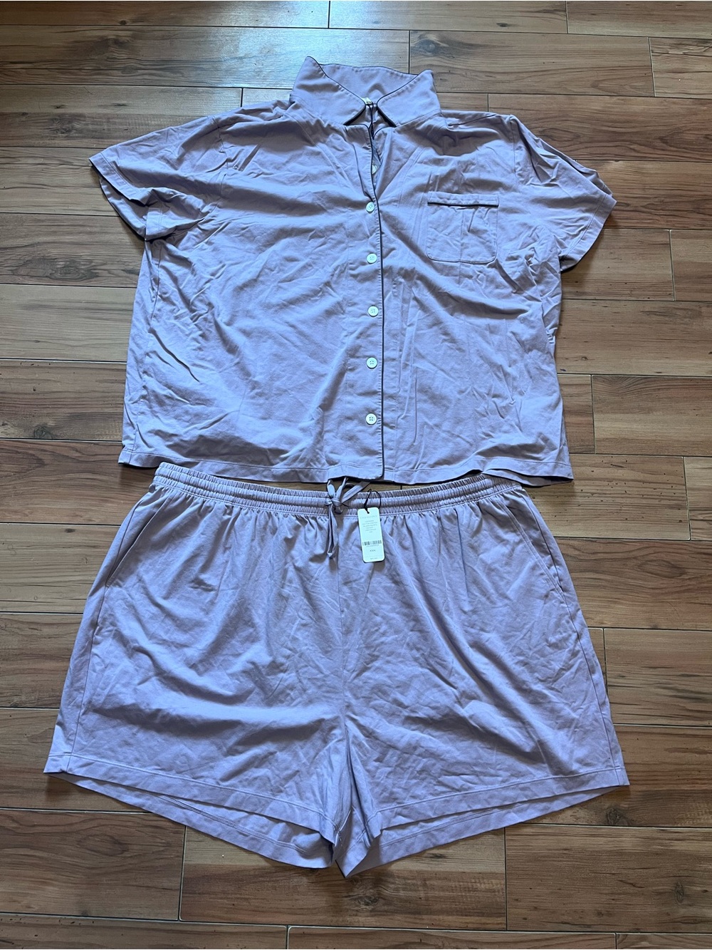 Short Sleeve Button Pajama Set in Light Lavender - Women's Lounge Set